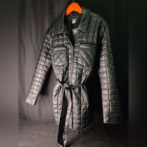 Venus Black Faux Leather Jacket Quilted Large